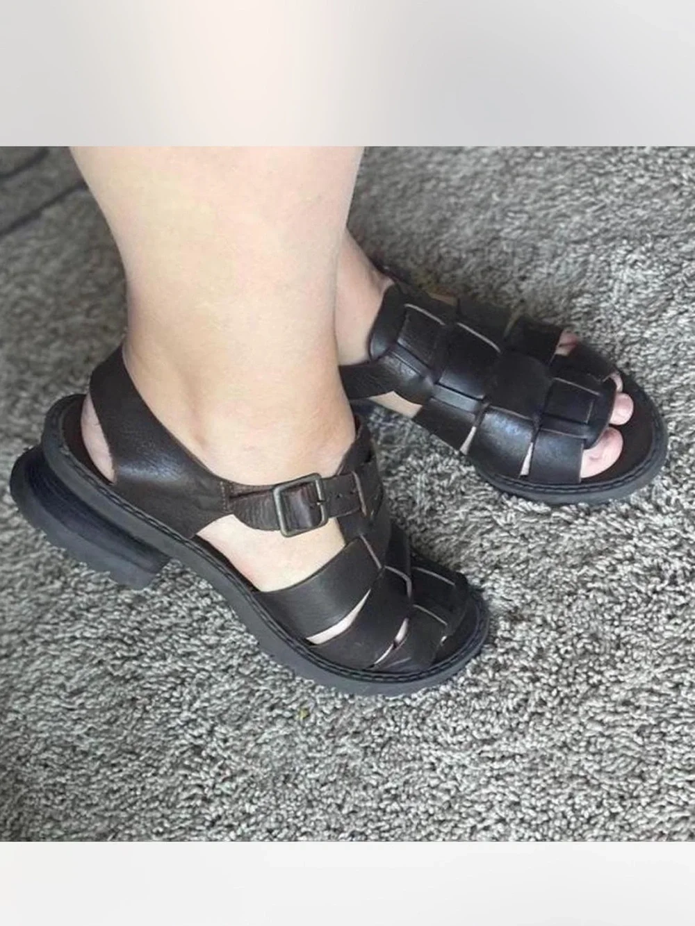 MIA Black Woven Leather Fisherman Sandals with Buckle Y2K